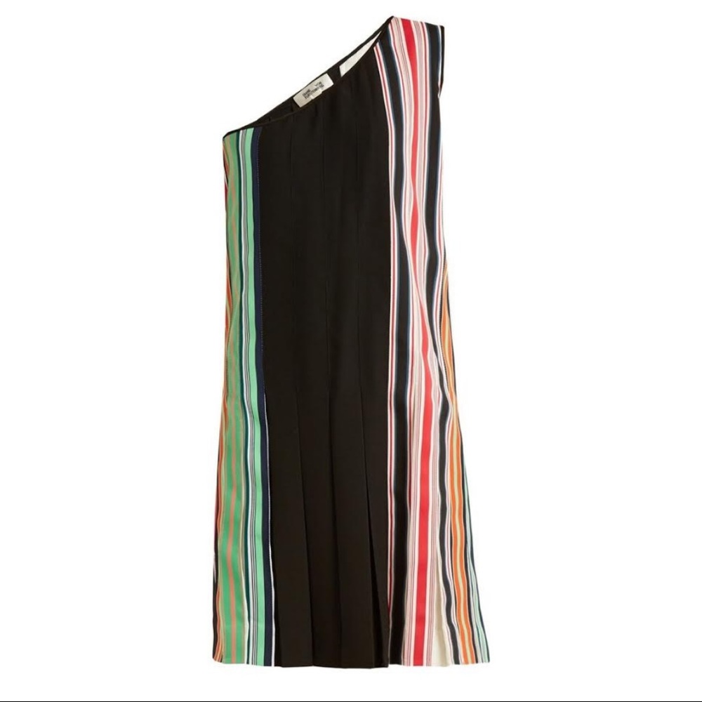 DVF One-Shoulder Pleated Ribbon Dress